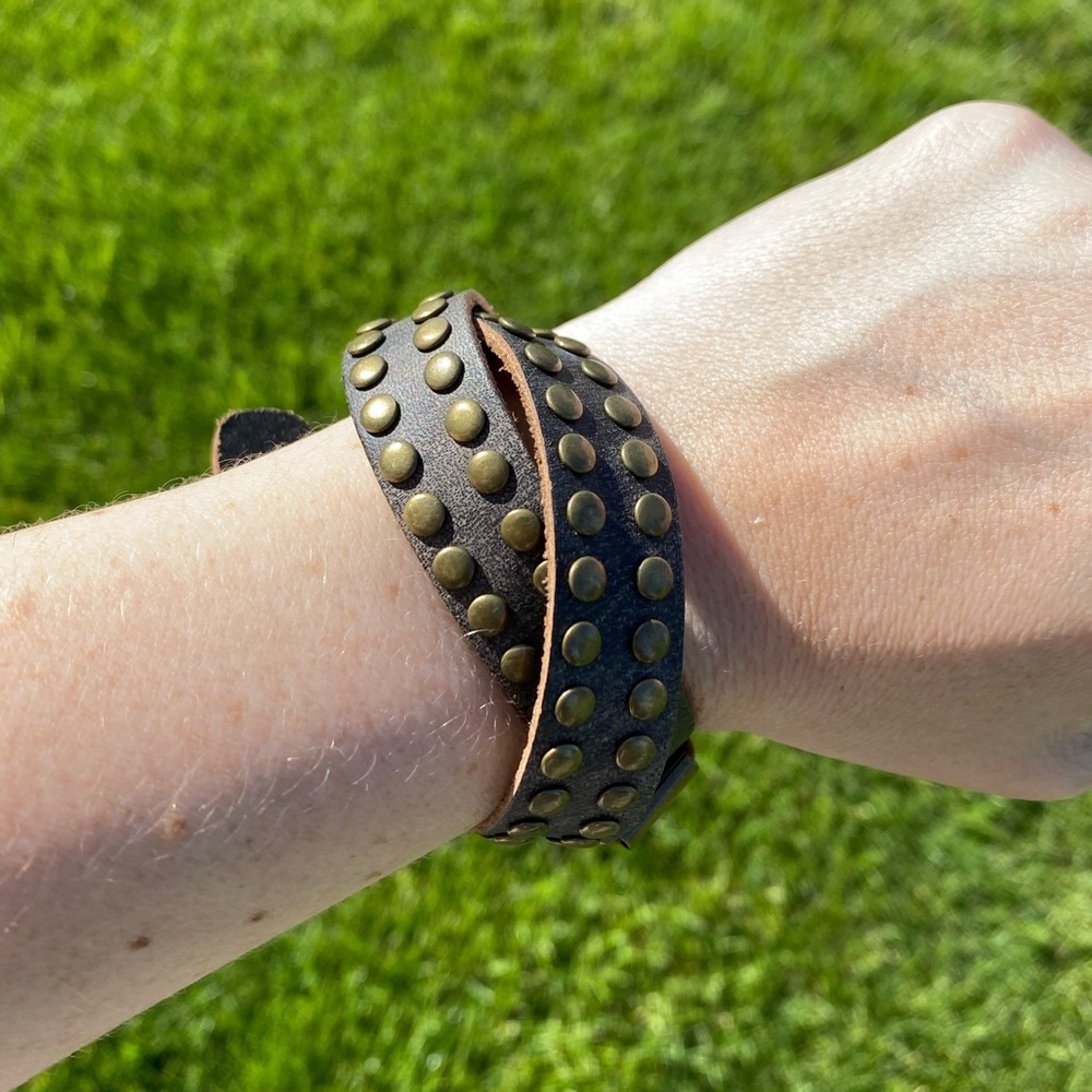 Brown Studded Leather Bracelet Western Wrap Cuff Cowboy Country Boho Jewelry NWT
